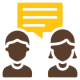 Two people in conversation with a speech bubble above.